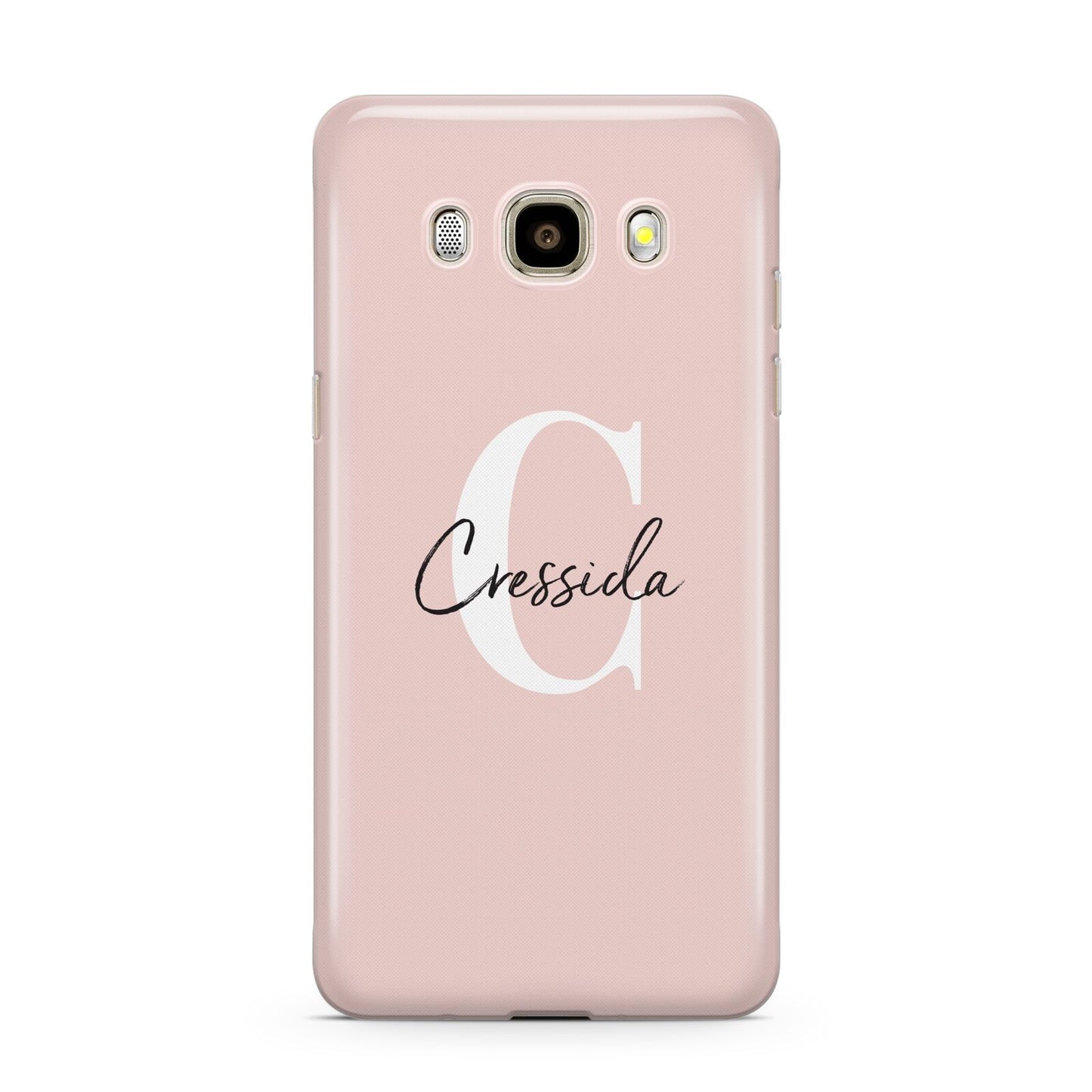 Personalised Pink Name and Initial Samsung Galaxy J7 2016 Case on gold phone