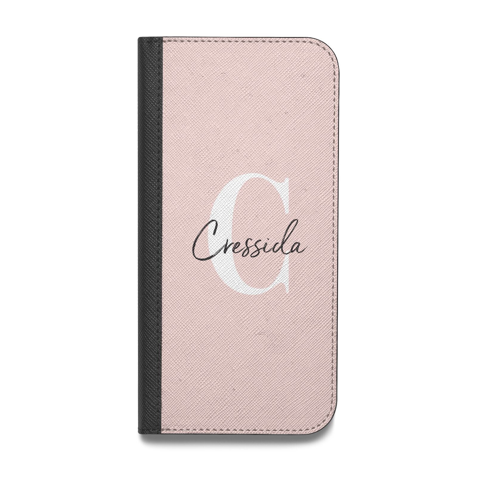 Personalised Pink Name and Initial Vegan Leather Flip Samsung Case