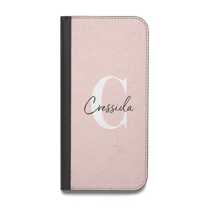 Personalised Pink Name and Initial Vegan Leather Flip Samsung Case