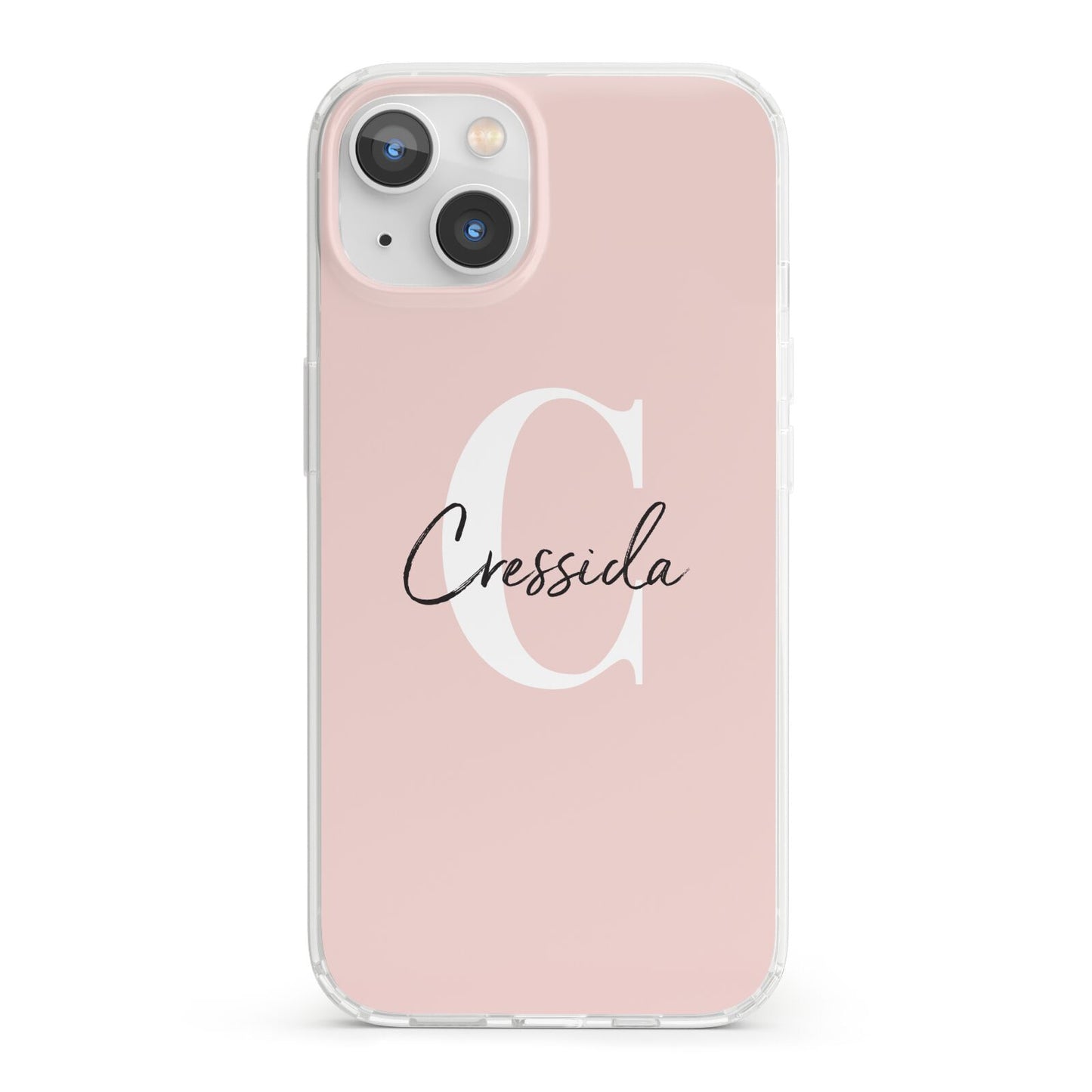 Personalised Pink Name and Initial iPhone 13 Clear Bumper Case