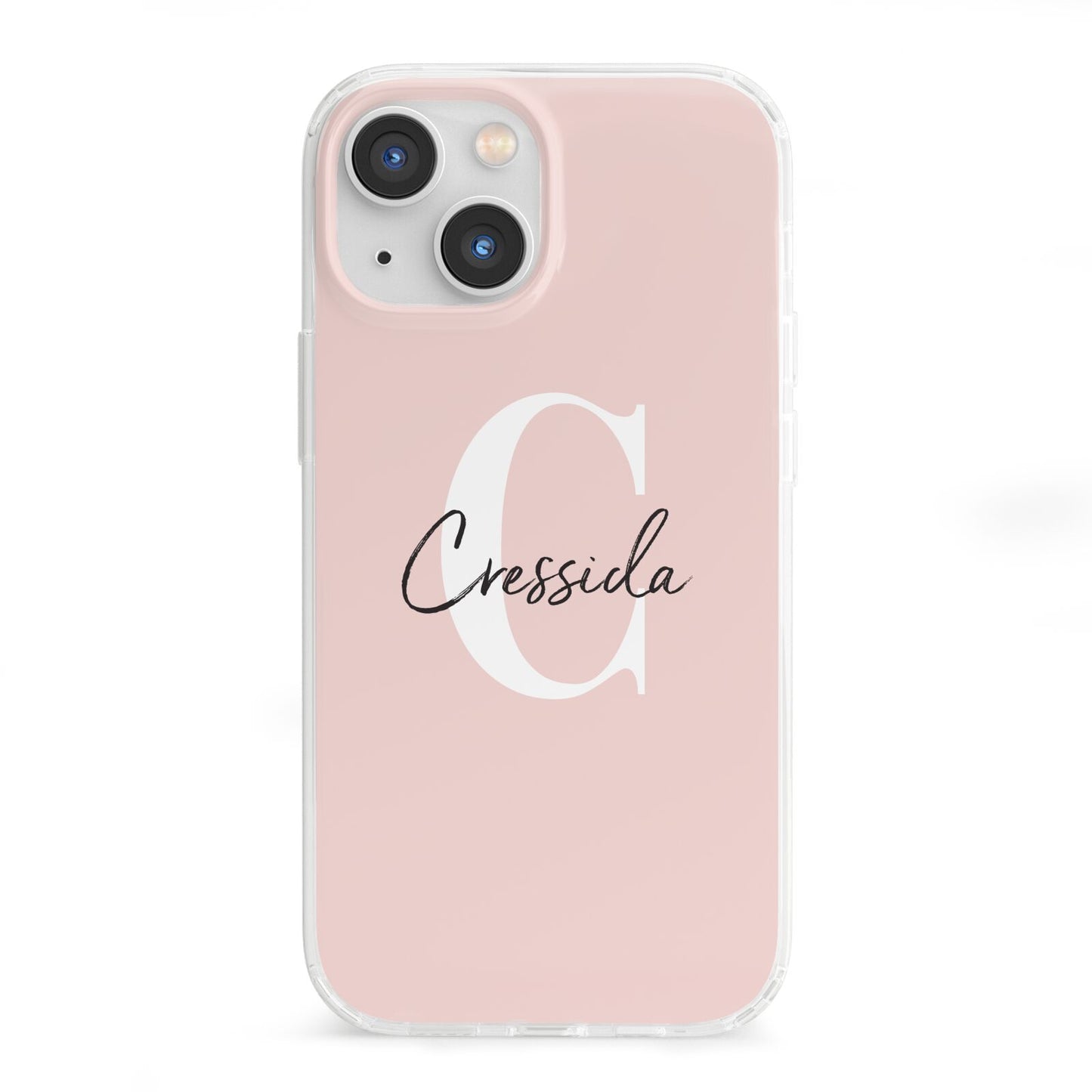 Personalised Pink Name and Initial iPhone 13 Mini Clear Bumper Case