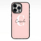 Personalised Pink Name and Initial iPhone 13 Pro Black Impact Case on Silver phone