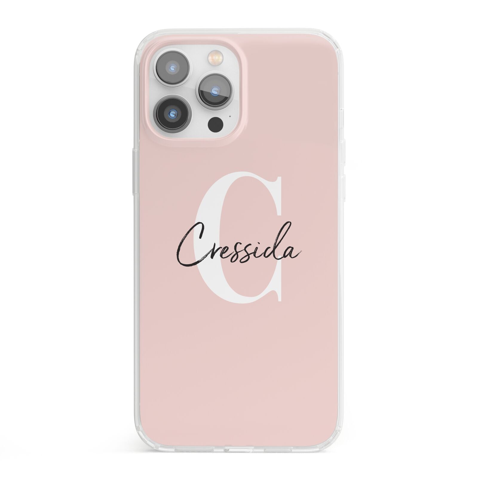 Personalised Pink Name and Initial iPhone 13 Pro Max Clear Bumper Case