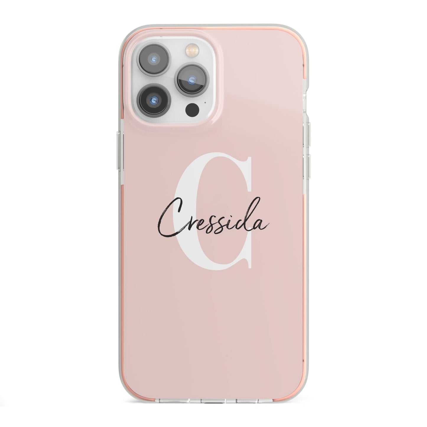 Personalised Pink Name and Initial iPhone 13 Pro Max TPU Impact Case with Pink Edges