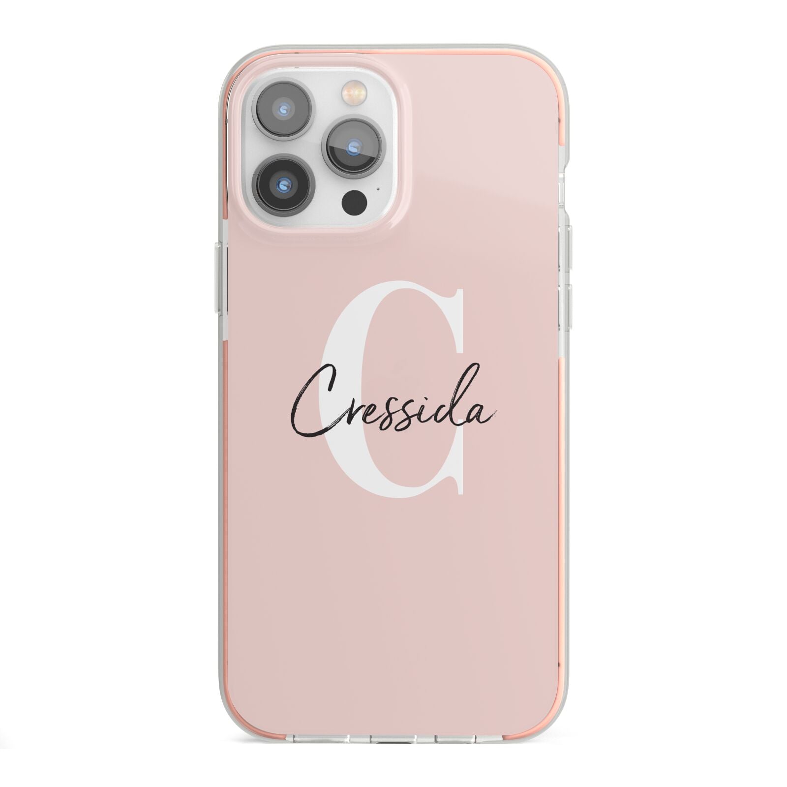 Personalised Pink Name and Initial iPhone 13 Pro Max TPU Impact Case with Pink Edges