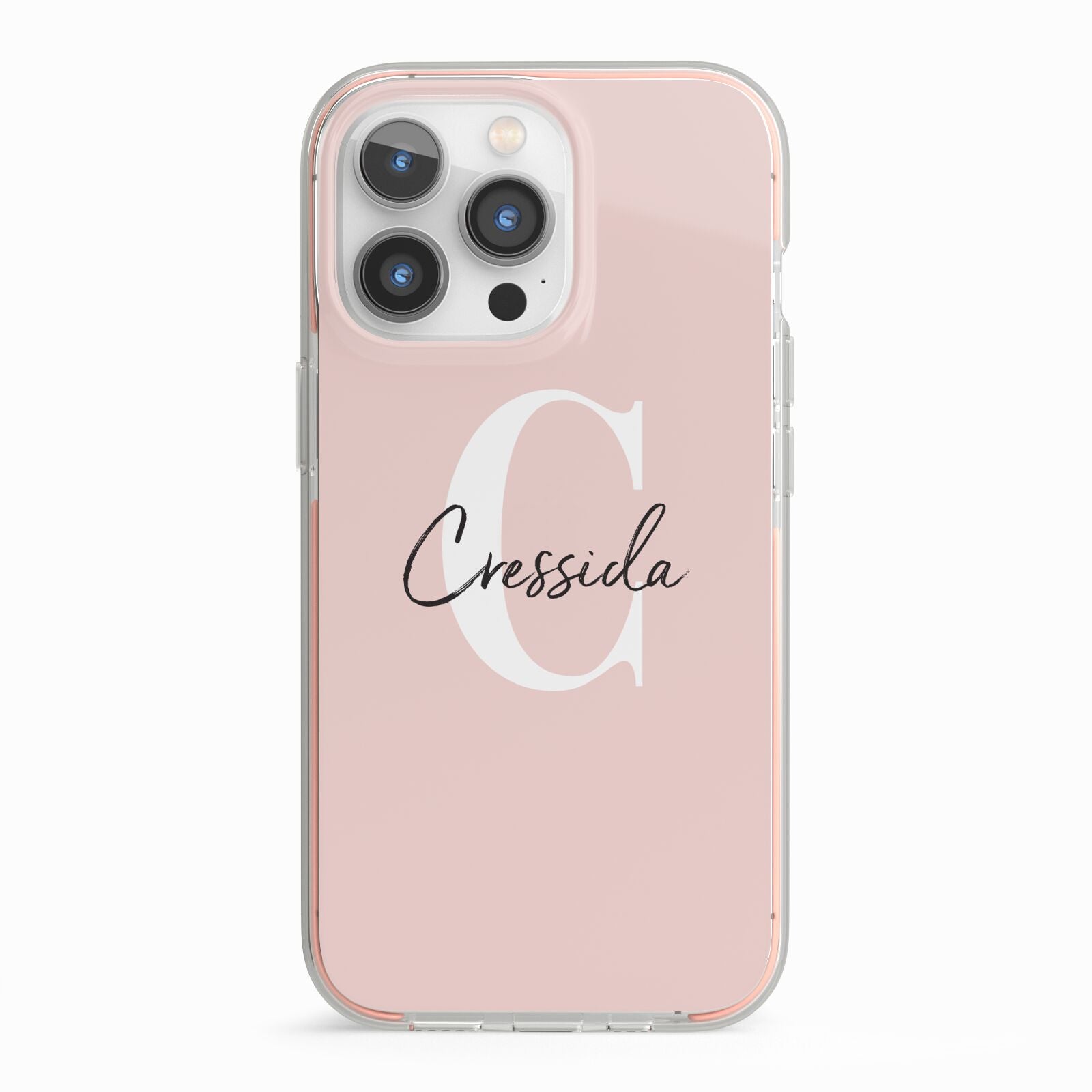 Personalised Pink Name and Initial iPhone 13 Pro TPU Impact Case with Pink Edges
