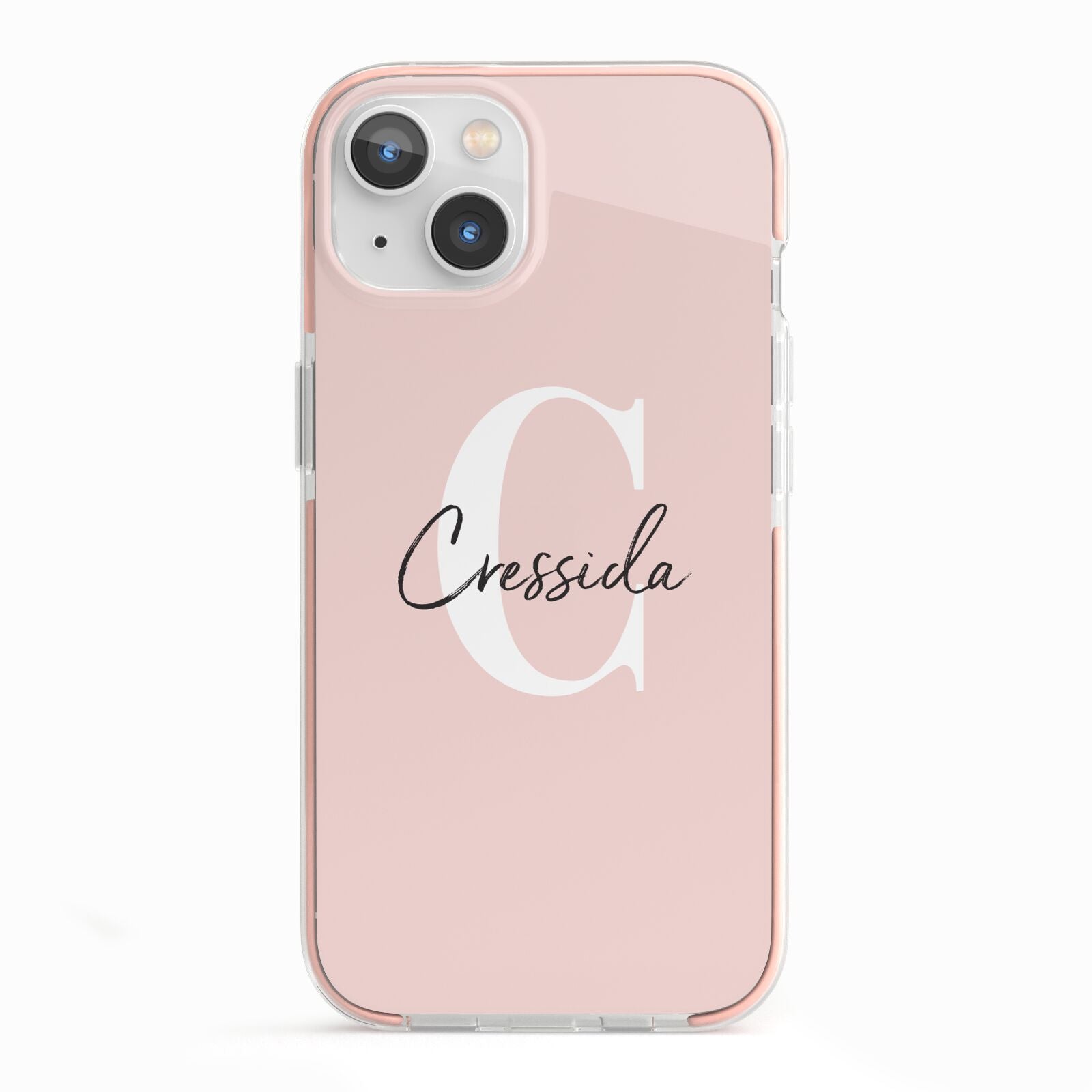 Personalised Pink Name and Initial iPhone 13 TPU Impact Case with Pink Edges