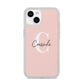 Personalised Pink Name and Initial iPhone 14 Clear Tough Case Starlight