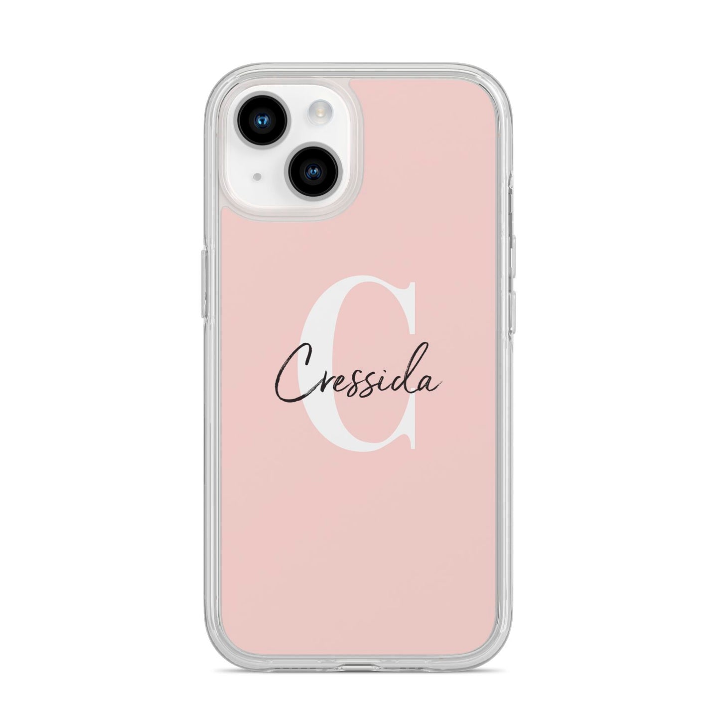 Personalised Pink Name and Initial iPhone 14 Clear Tough Case Starlight