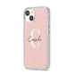 Personalised Pink Name and Initial iPhone 14 Glitter Tough Case Starlight Angled Image