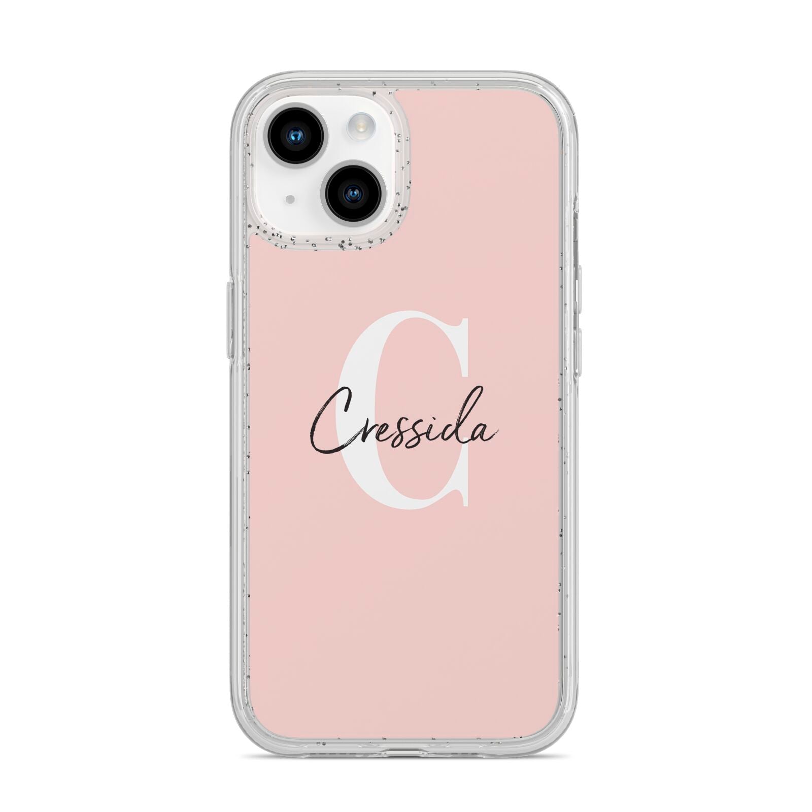 Personalised Pink Name and Initial iPhone 14 Glitter Tough Case Starlight