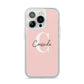 Personalised Pink Name and Initial iPhone 14 Pro Clear Tough Case Silver