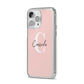 Personalised Pink Name and Initial iPhone 14 Pro Max Clear Tough Case Silver Angled Image