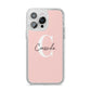 Personalised Pink Name and Initial iPhone 14 Pro Max Glitter Tough Case Silver