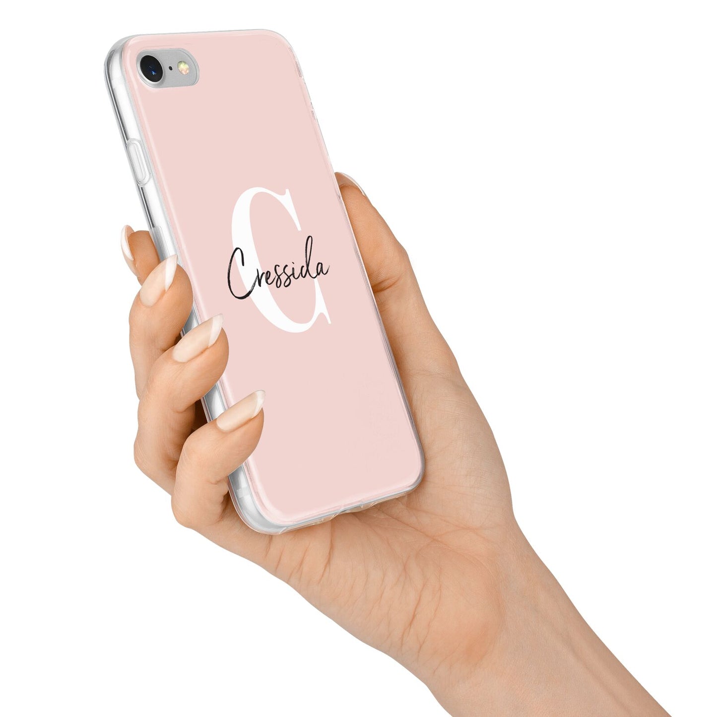 Personalised Pink Name and Initial iPhone 7 Bumper Case on Silver iPhone Alternative Image