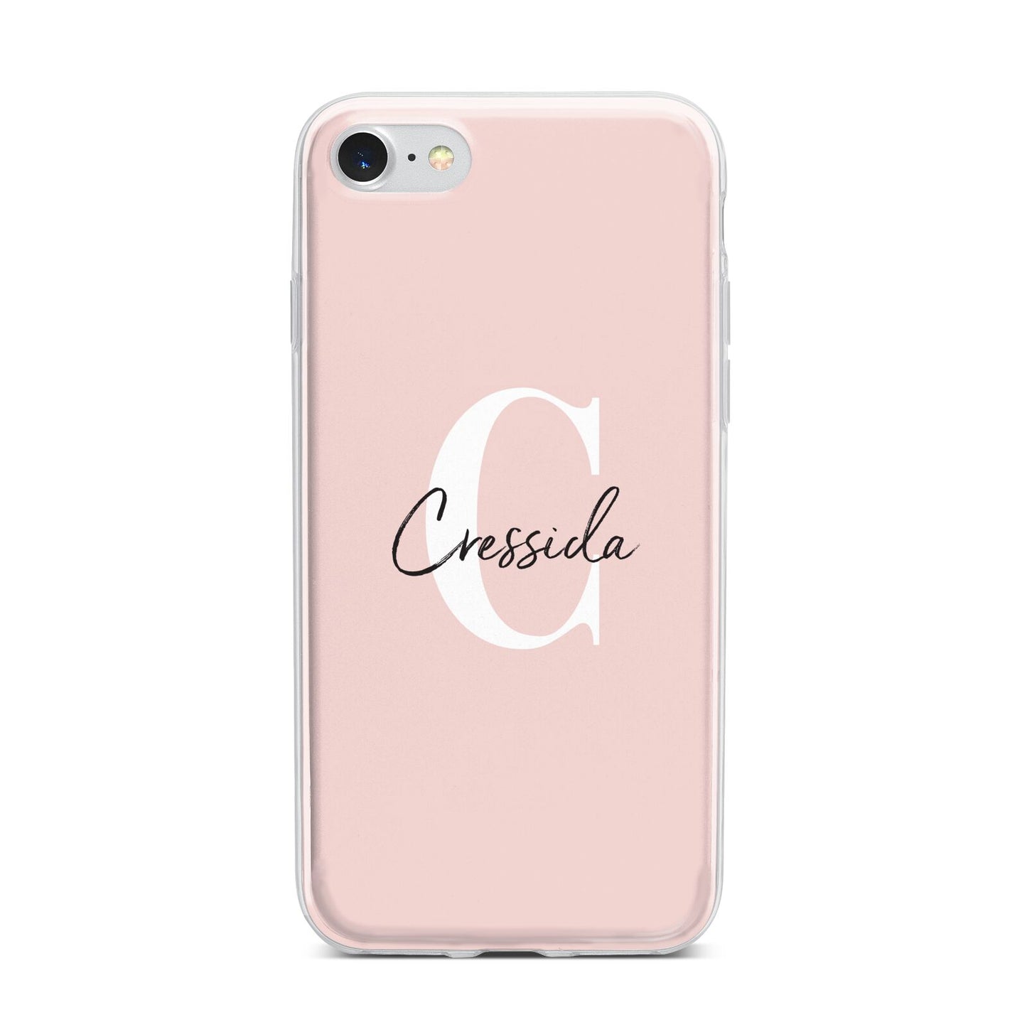 Personalised Pink Name and Initial iPhone 7 Bumper Case on Silver iPhone