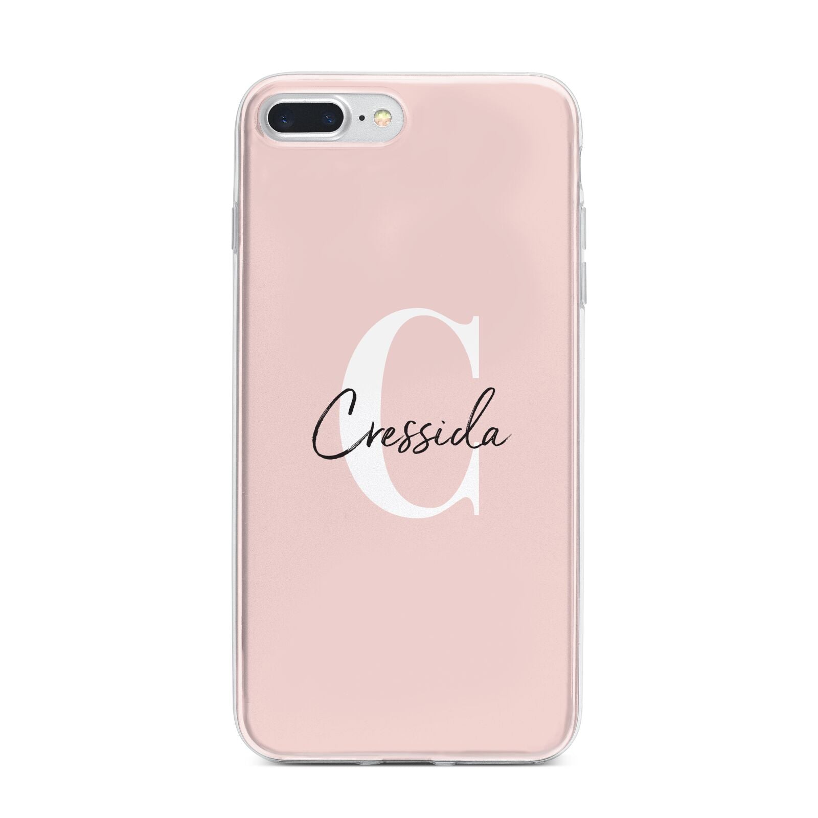 Personalised Pink Name and Initial iPhone 7 Plus Bumper Case on Silver iPhone