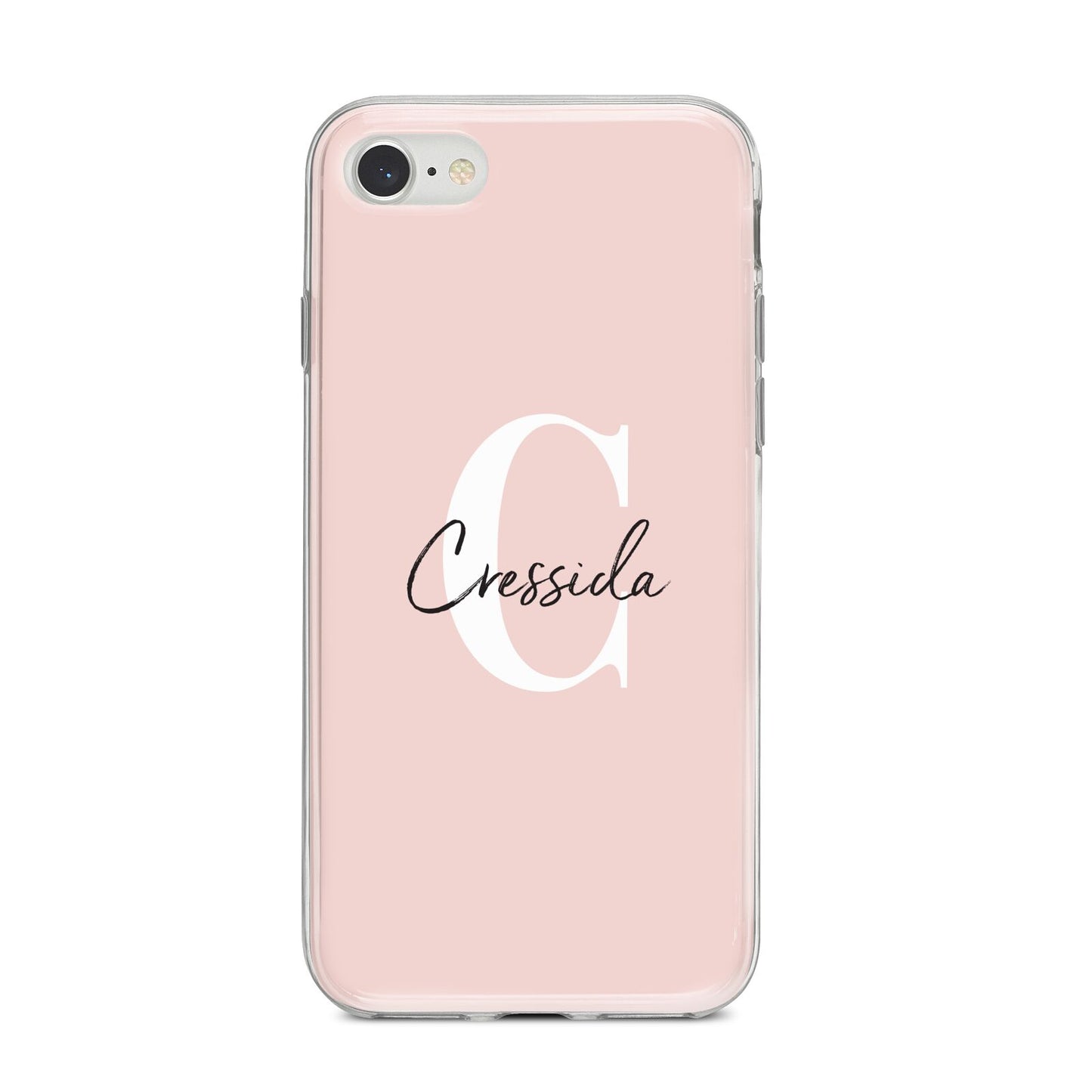 Personalised Pink Name and Initial iPhone 8 Bumper Case on Silver iPhone