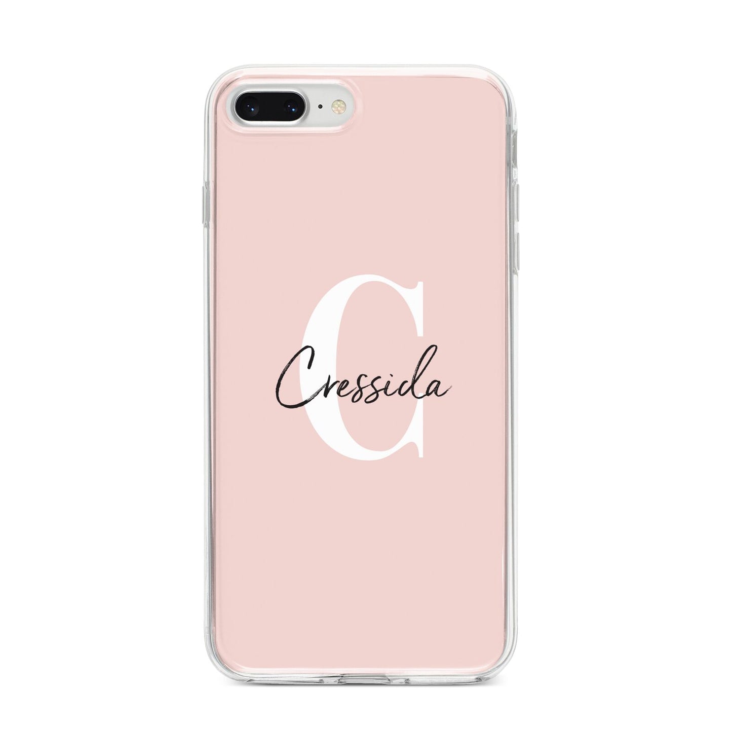 Personalised Pink Name and Initial iPhone 8 Plus Bumper Case on Silver iPhone