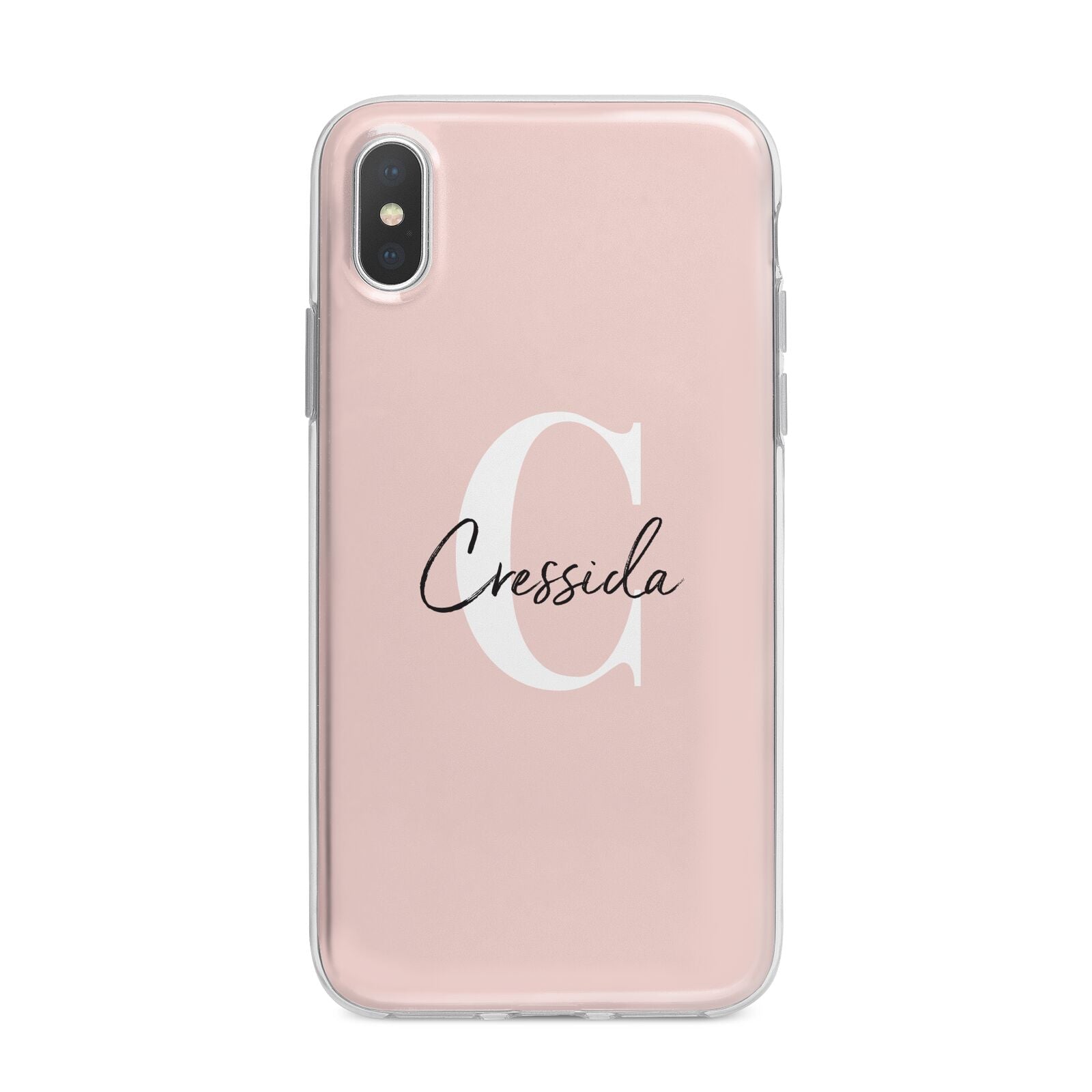 Personalised Pink Name and Initial iPhone X Bumper Case on Silver iPhone Alternative Image 1