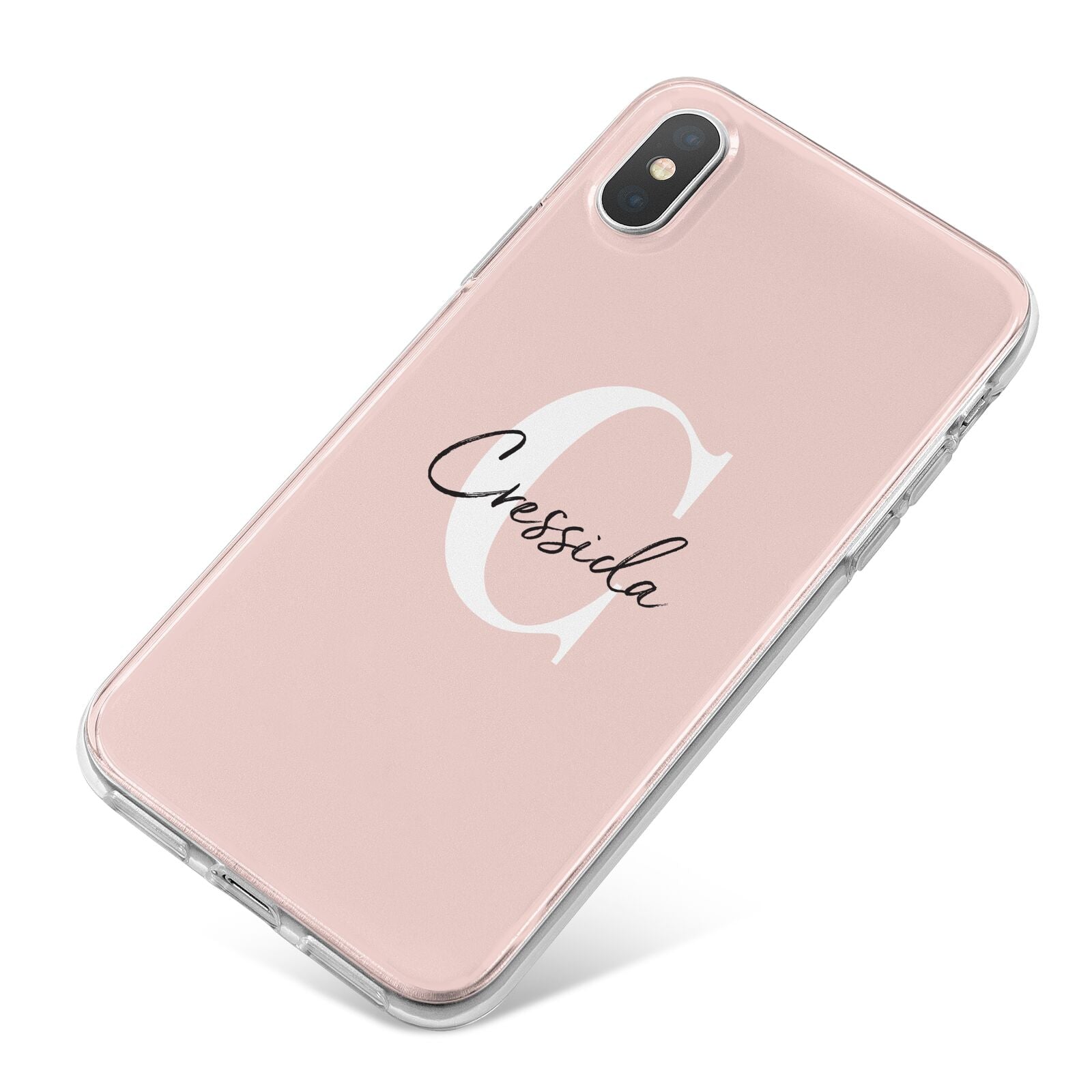Personalised Pink Name and Initial iPhone X Bumper Case on Silver iPhone