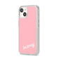 Personalised Pink Name iPhone 14 Clear Tough Case Starlight Angled Image