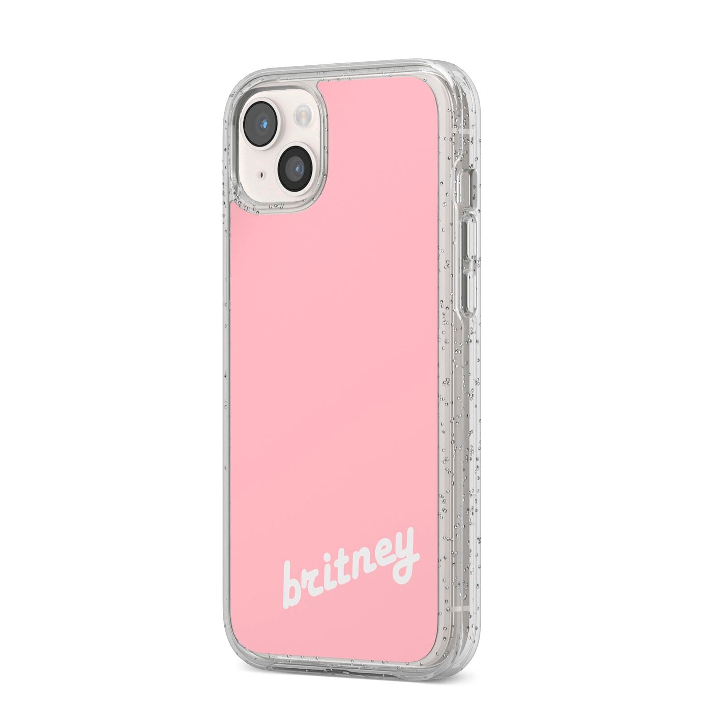 Personalised Pink Name iPhone 14 Plus Glitter Tough Case Starlight Angled Image