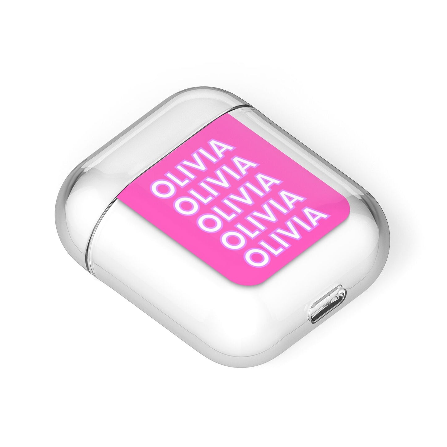 Personalised Pink Names AirPods Case Laid Flat