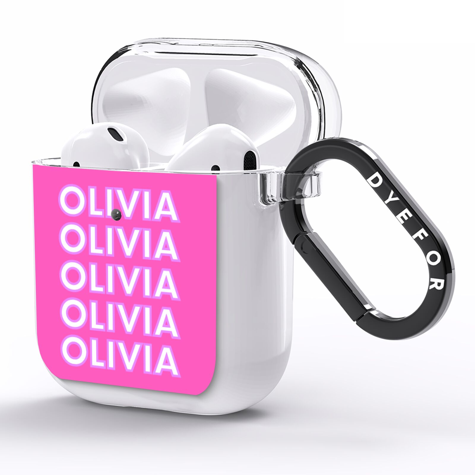 Personalised Pink Names AirPods Clear Case Side Image