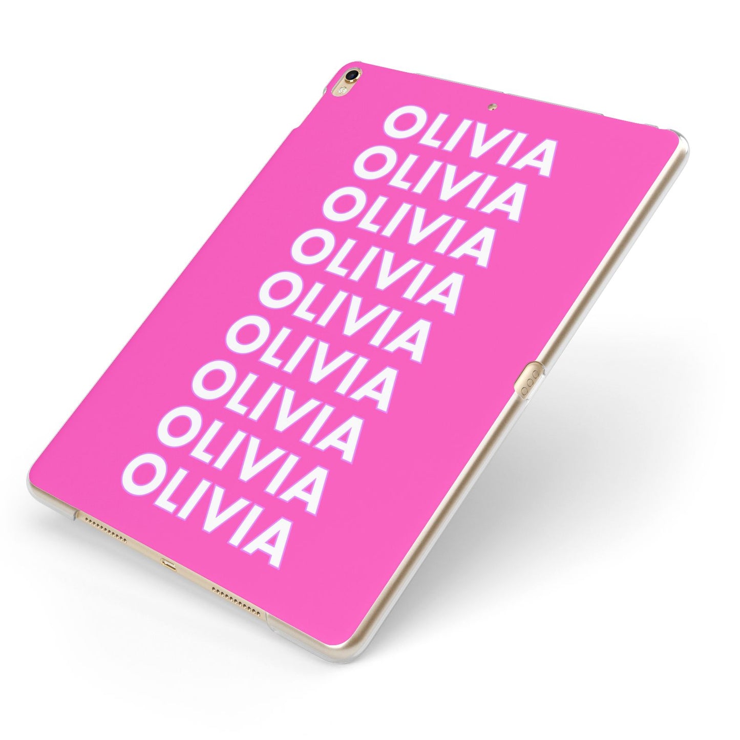 Personalised Pink Names Apple iPad Case on Gold iPad Side View