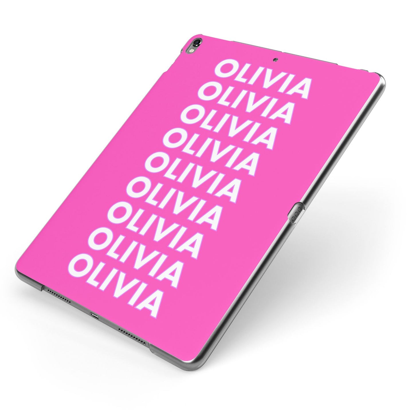 Personalised Pink Names Apple iPad Case on Grey iPad Side View