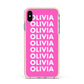 Personalised Pink Names Apple iPhone Xs Max Impact Case Pink Edge on Silver Phone