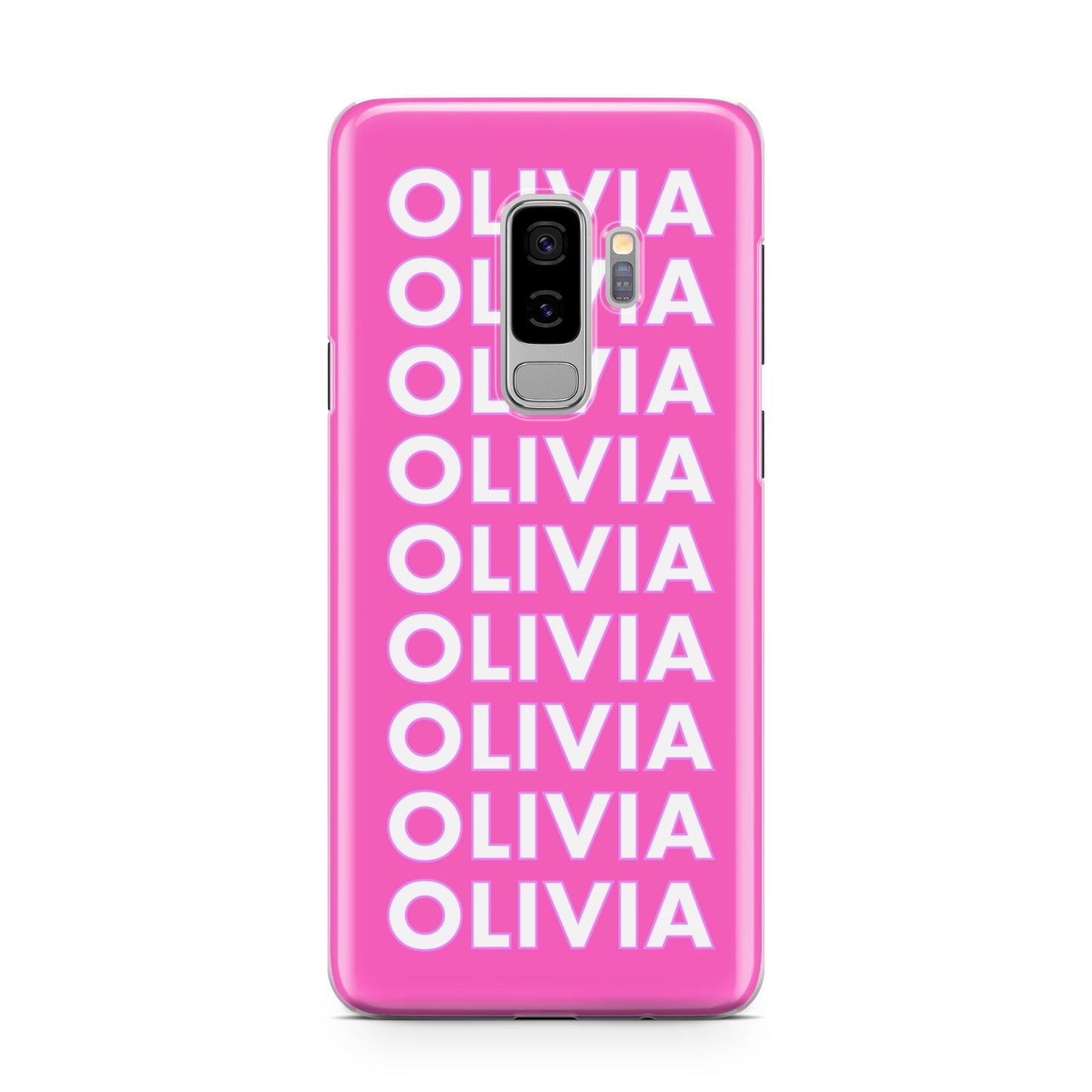 Personalised Pink Names Samsung Galaxy S9 Plus Case on Silver phone