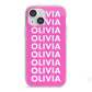 Personalised Pink Names iPhone 13 Mini TPU Impact Case with White Edges
