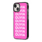 Personalised Pink Names iPhone 14 Black Impact Case Side Angle on Silver phone