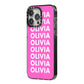 Personalised Pink Names iPhone 14 Pro Max Black Impact Case Side Angle on Silver phone