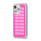 Personalised Pink Names iPhone 14 Pro Max Glitter Tough Case Silver Angled Image