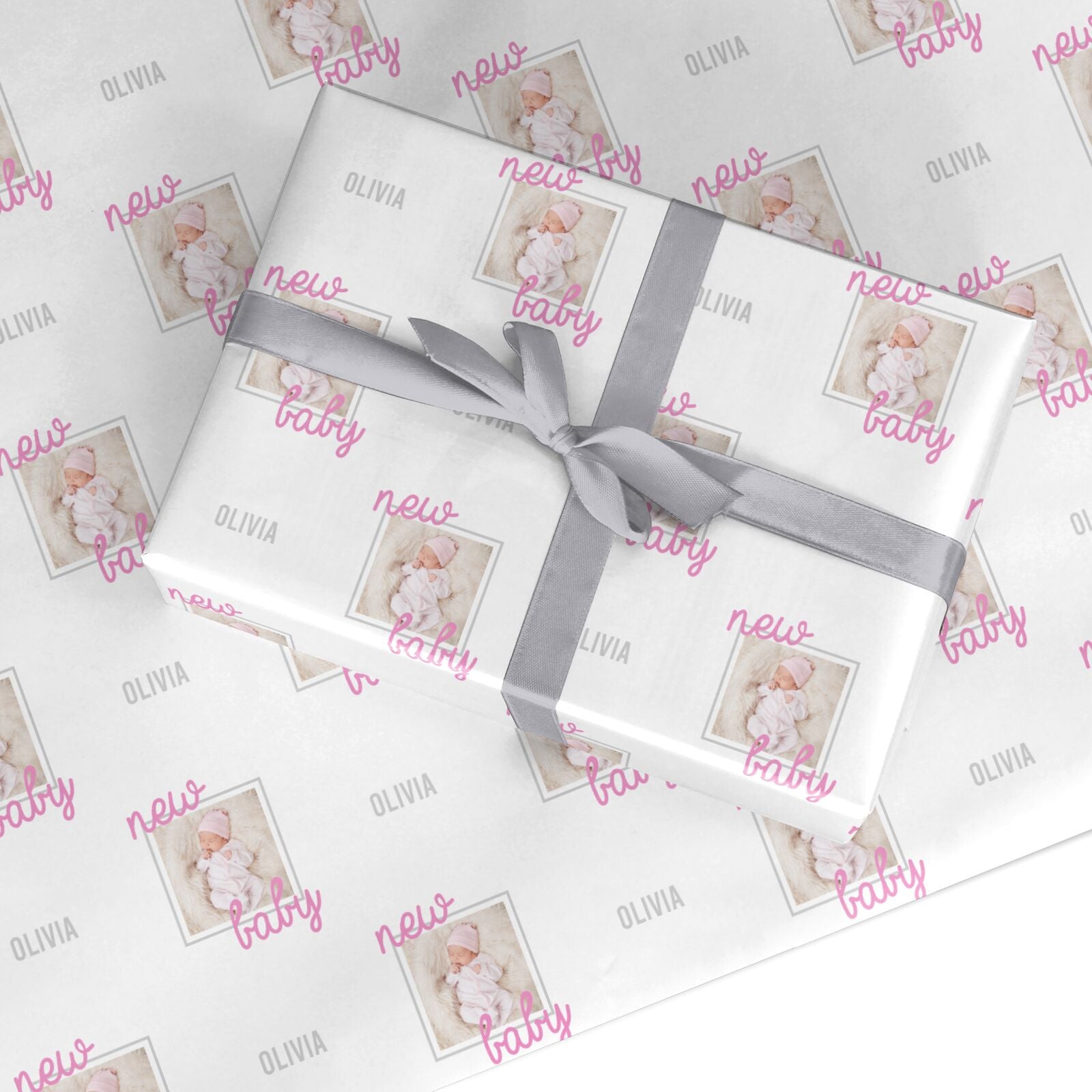 Personalised Pink New Baby Photograph Custom Wrapping Paper