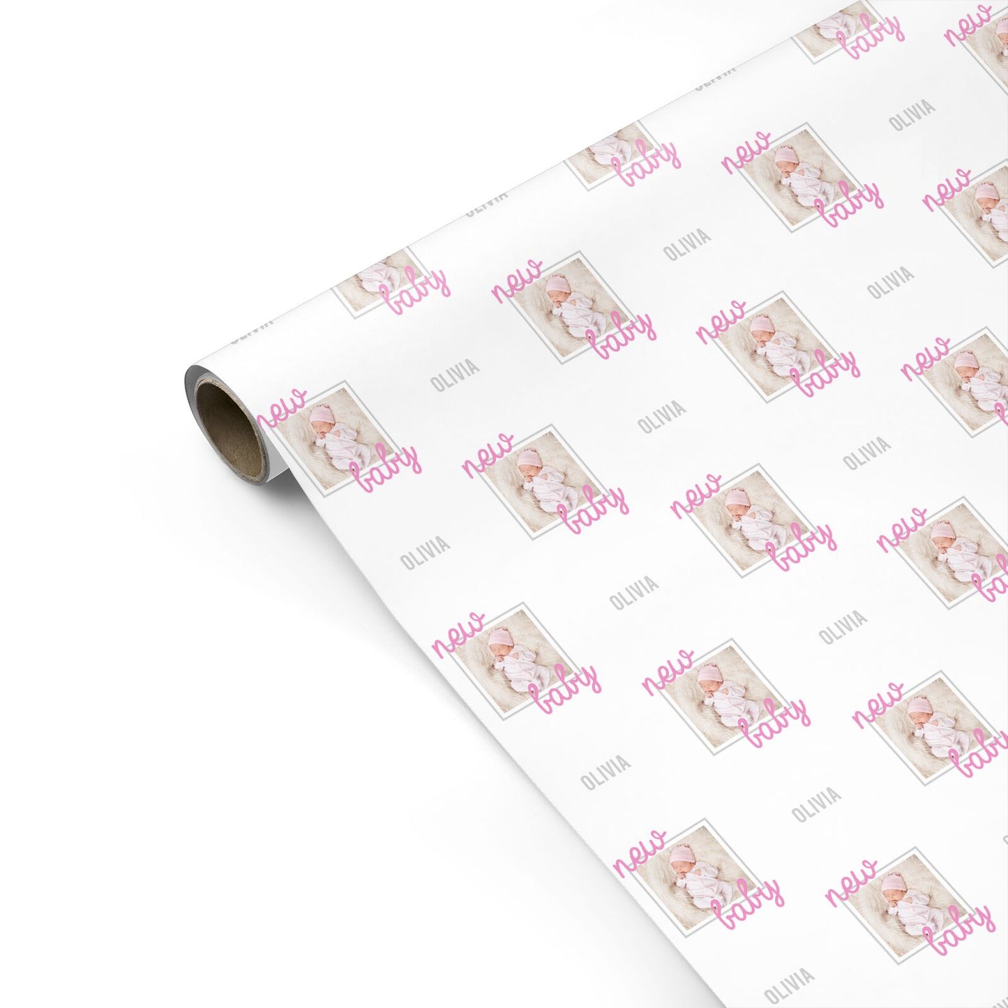 Personalised Pink New Baby Photograph Personalised Gift Wrap