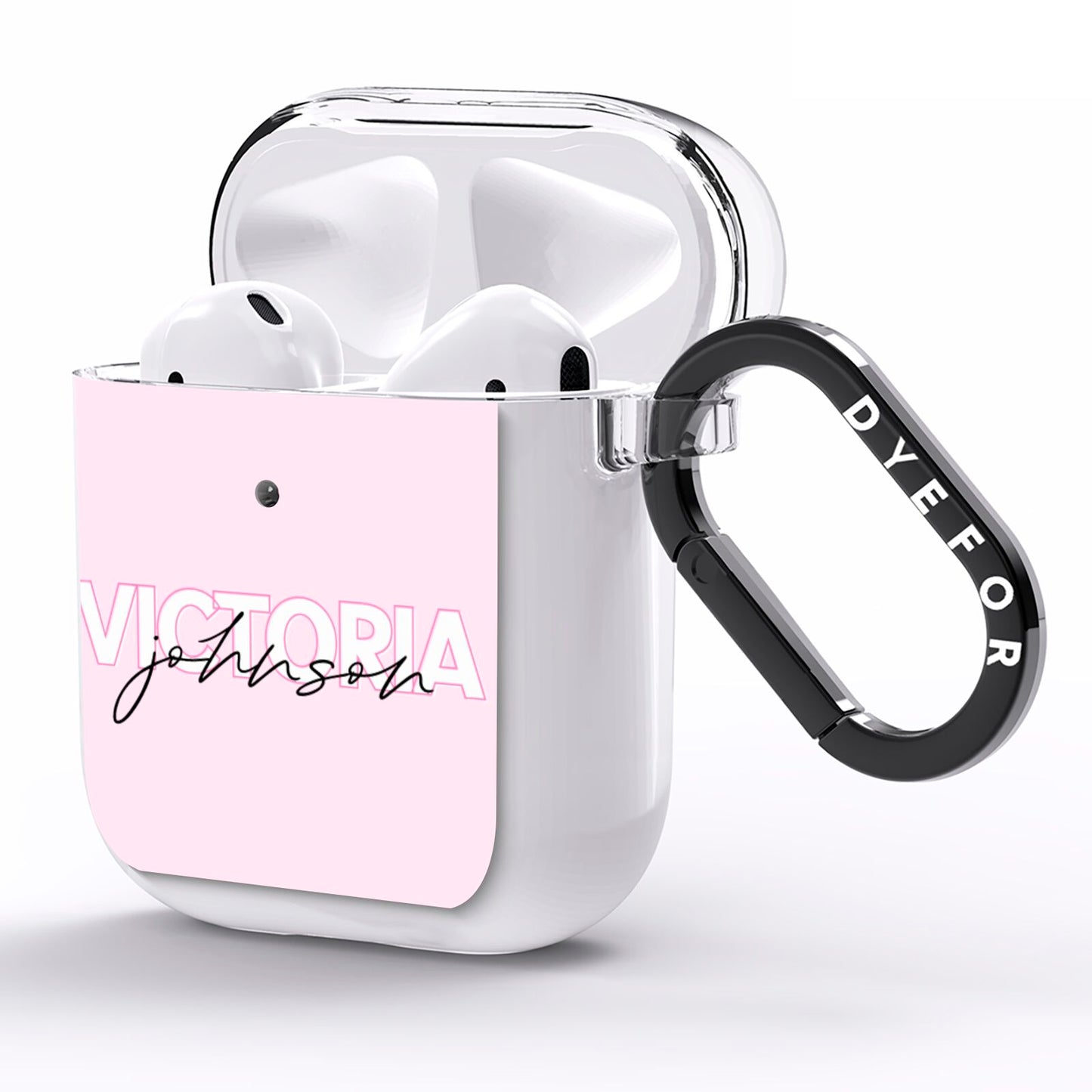 Personalised Pink Outline Name AirPods Clear Case Side Image