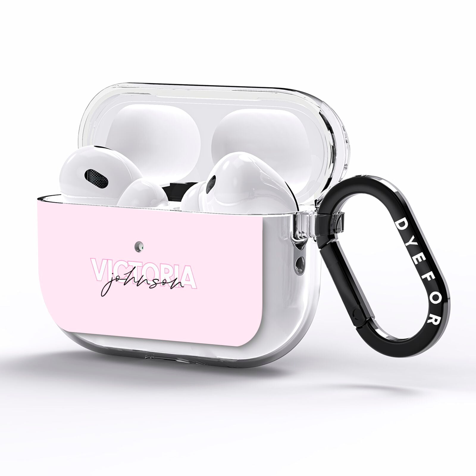 Personalised Pink Outline Name AirPods Pro Clear Case Side Image