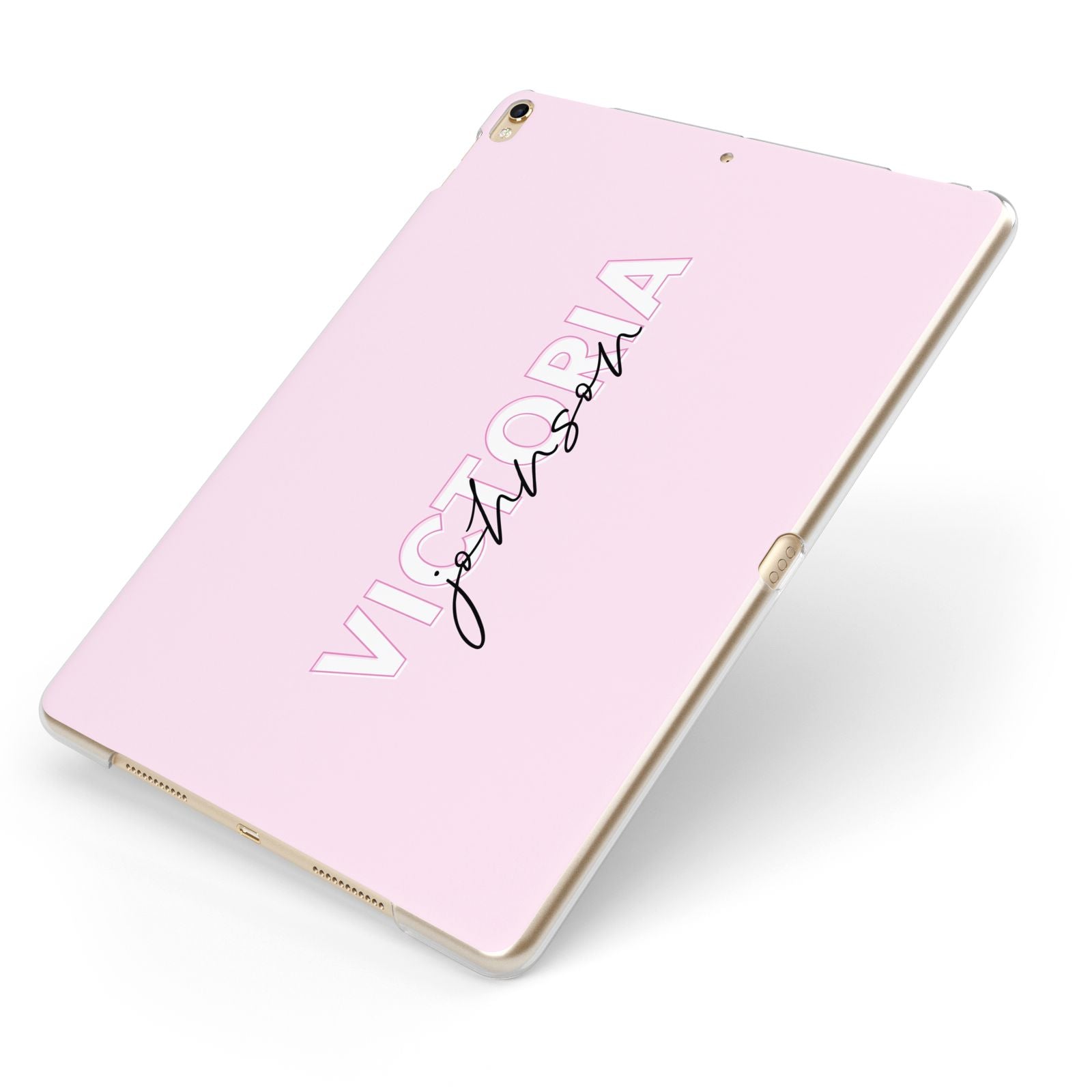 Personalised Pink Outline Name Apple iPad Case on Gold iPad Side View