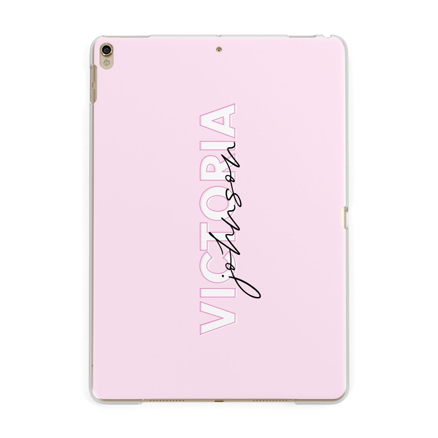 Personalised Pink Outline Name Apple iPad Gold Case