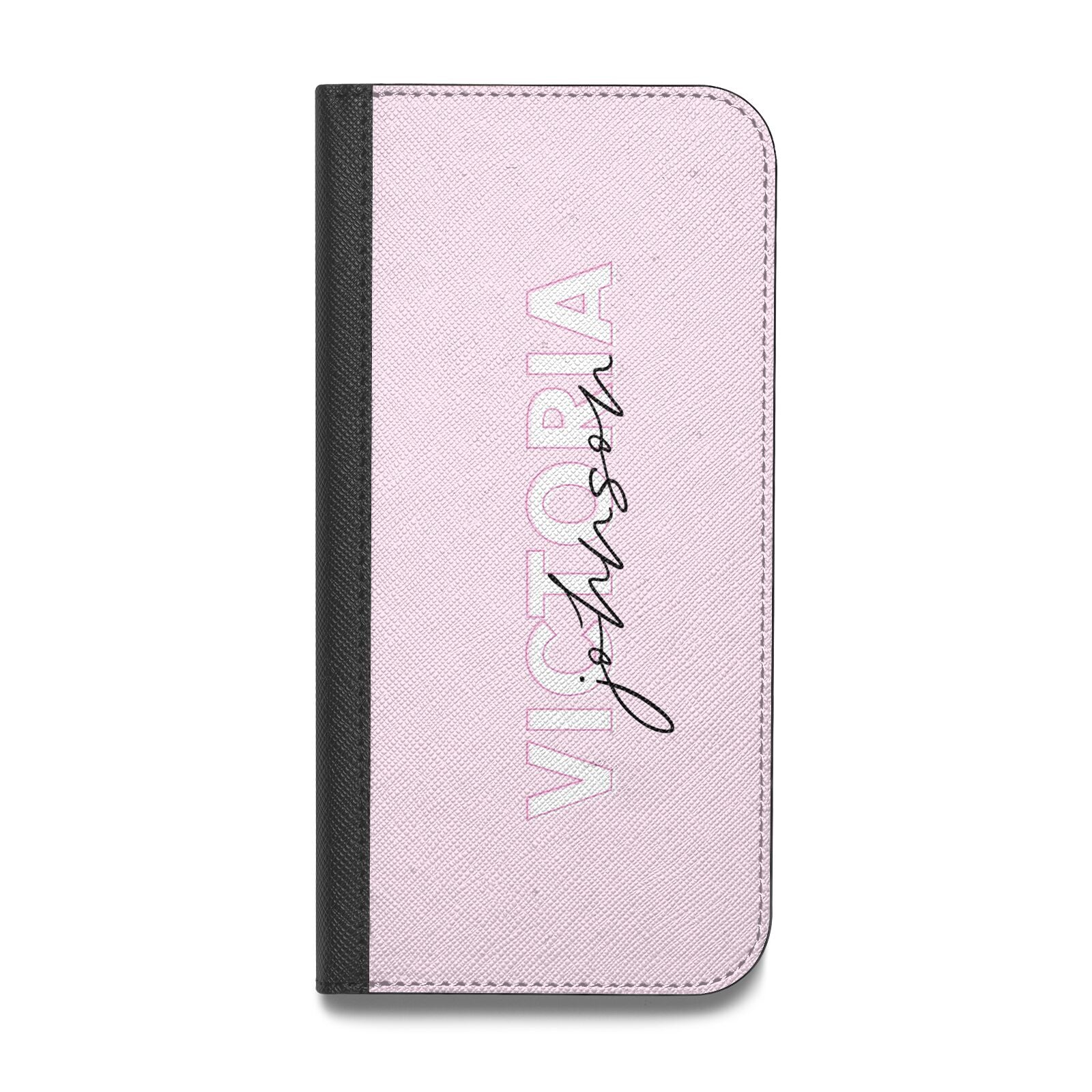 Personalised Pink Outline Name Vegan Leather Flip Samsung Case