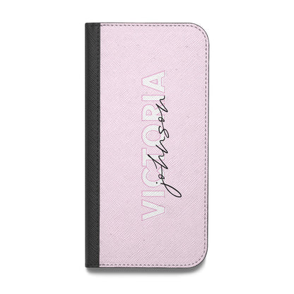 Personalised Pink Outline Name Vegan Leather Flip Samsung Case
