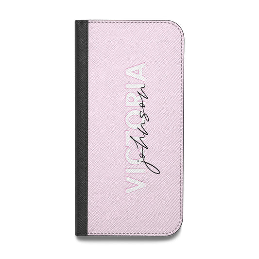 Personalised Pink Outline Name Vegan Leather Flip Samsung Case