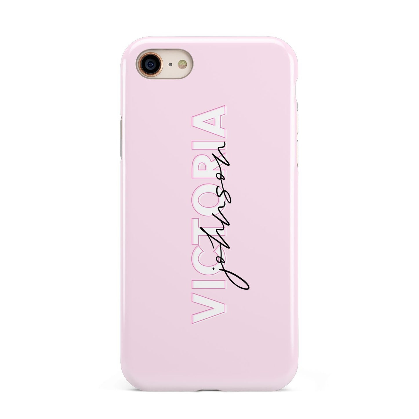 Personalised Pink Outline Name iPhone 8 3D Tough Case on Gold Phone