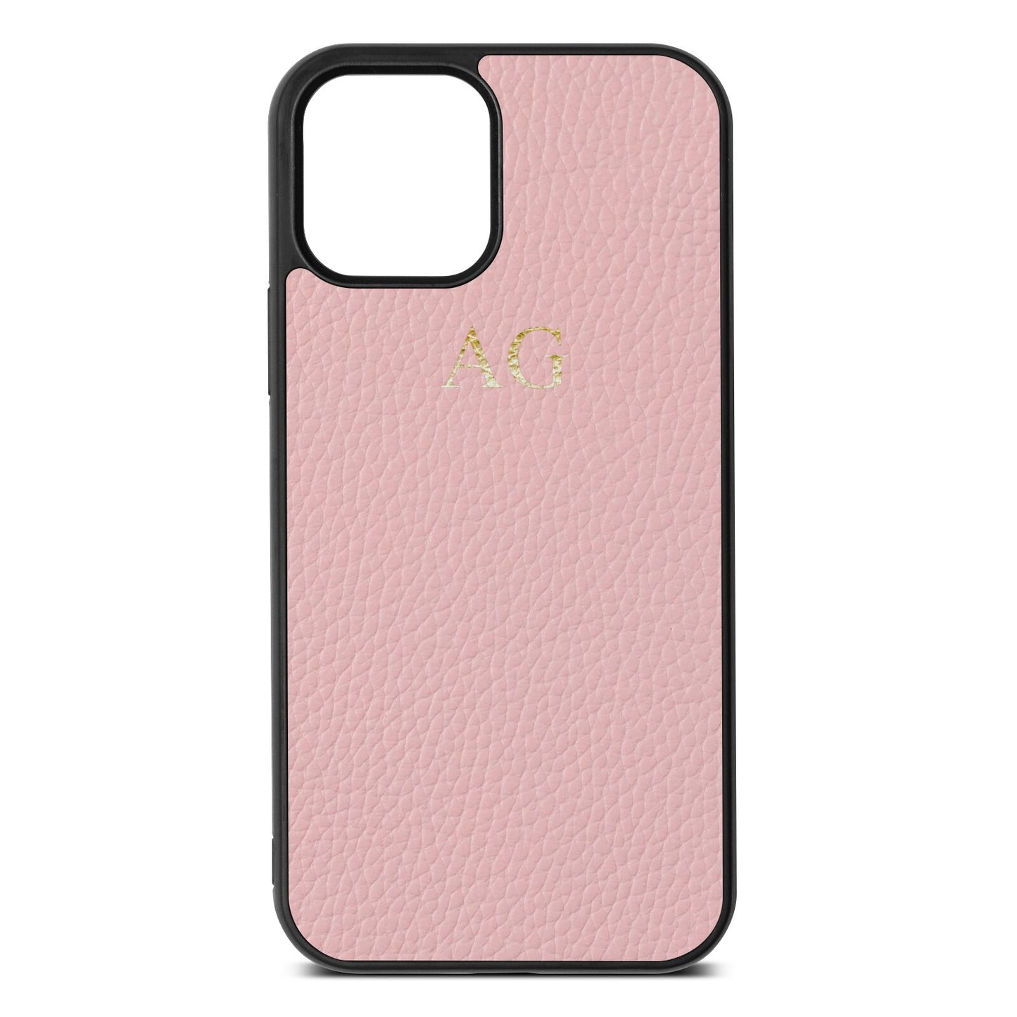 Personalised Pink Pebble Leather iPhone 12 Case