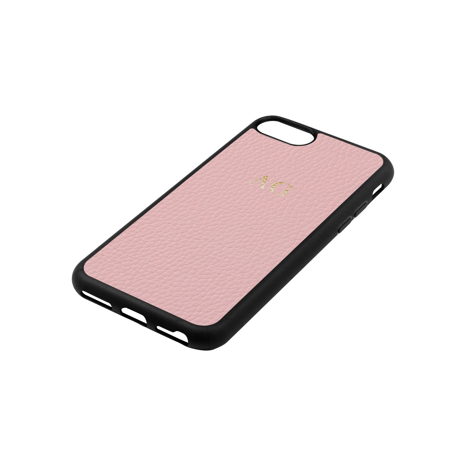 Personalised Pink Pebble Leather iPhone 8 Case Side Angle