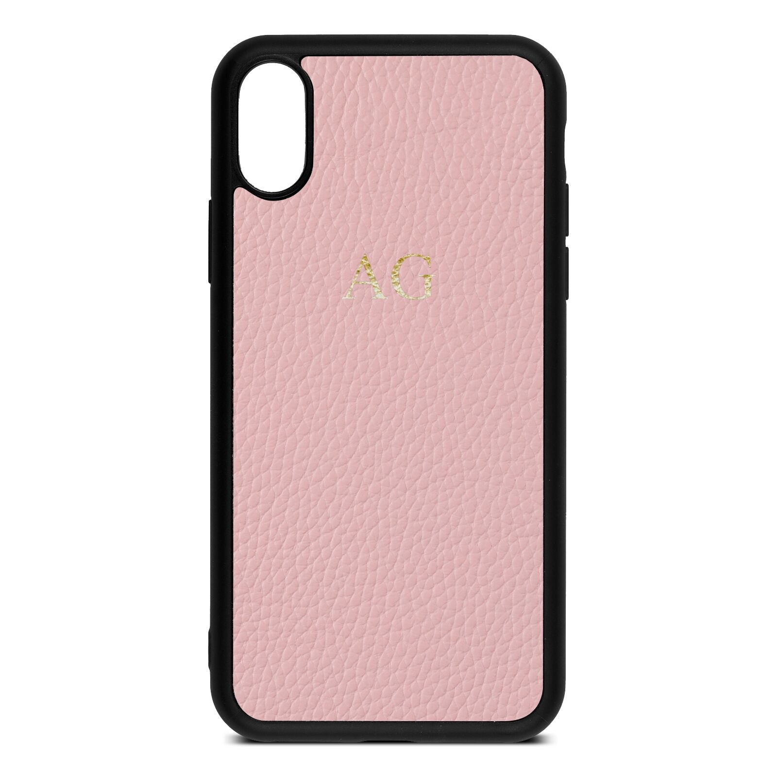 Personalised Pink Pebble Leather iPhone Xs Case